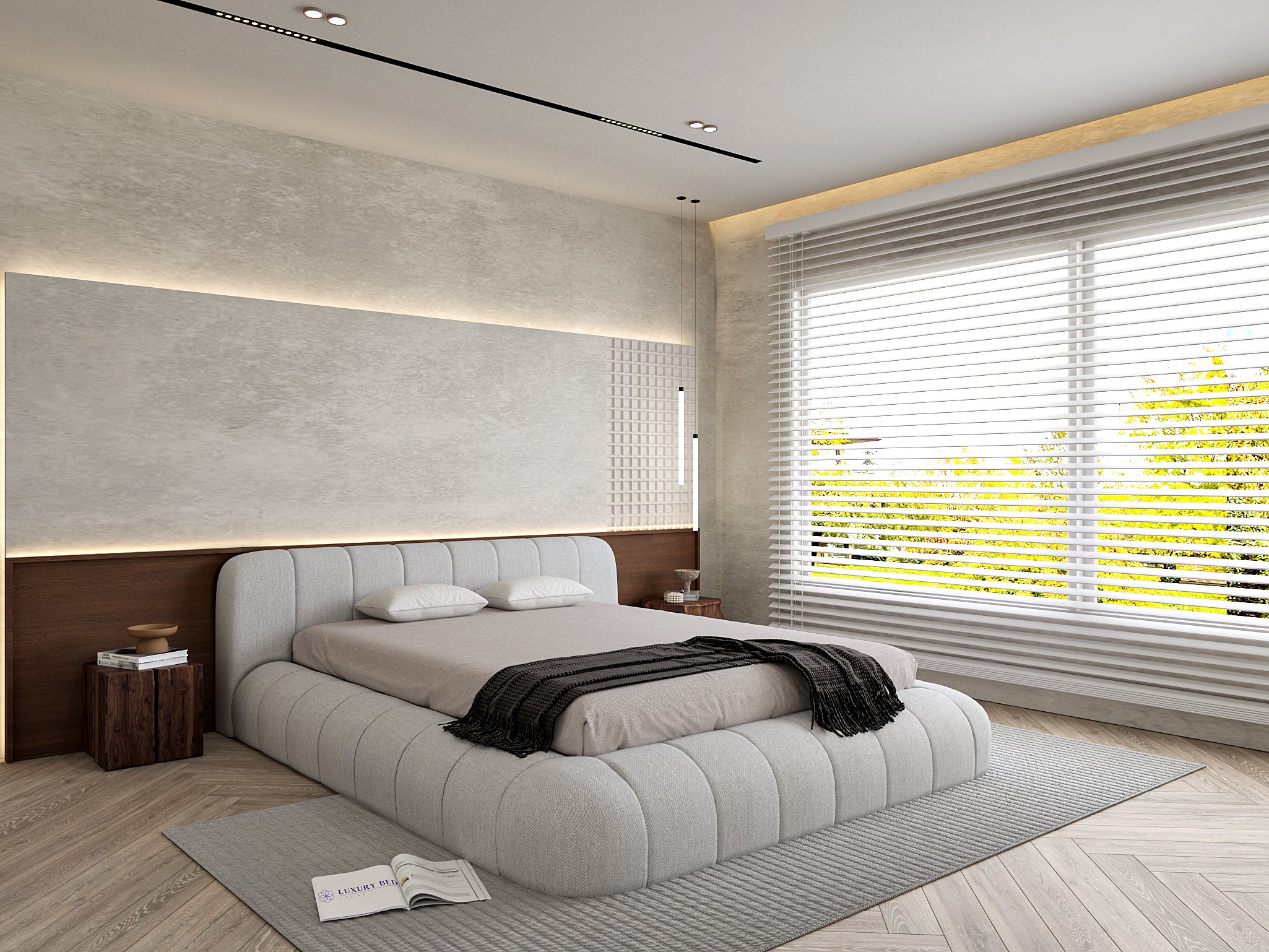Cotati Linear Upholstered Low Bed Frame - Made In UK | Luxury Bed Online