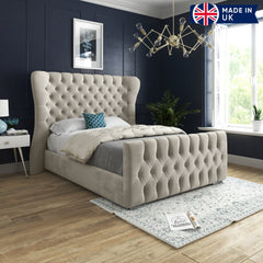 Brissa Wide Curved Winged Upholstered Soft Velvet Bed Frame