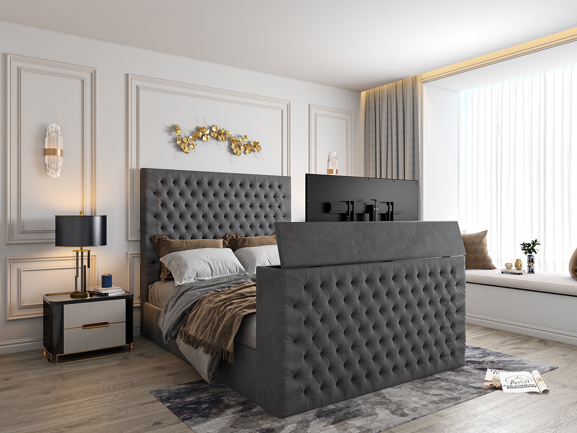 Doria Upholstered Soft Velvet Tv Bed Frame