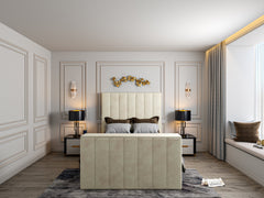 Monira Upholstered Soft Velvet Line Tv Bespoke Bed Frame