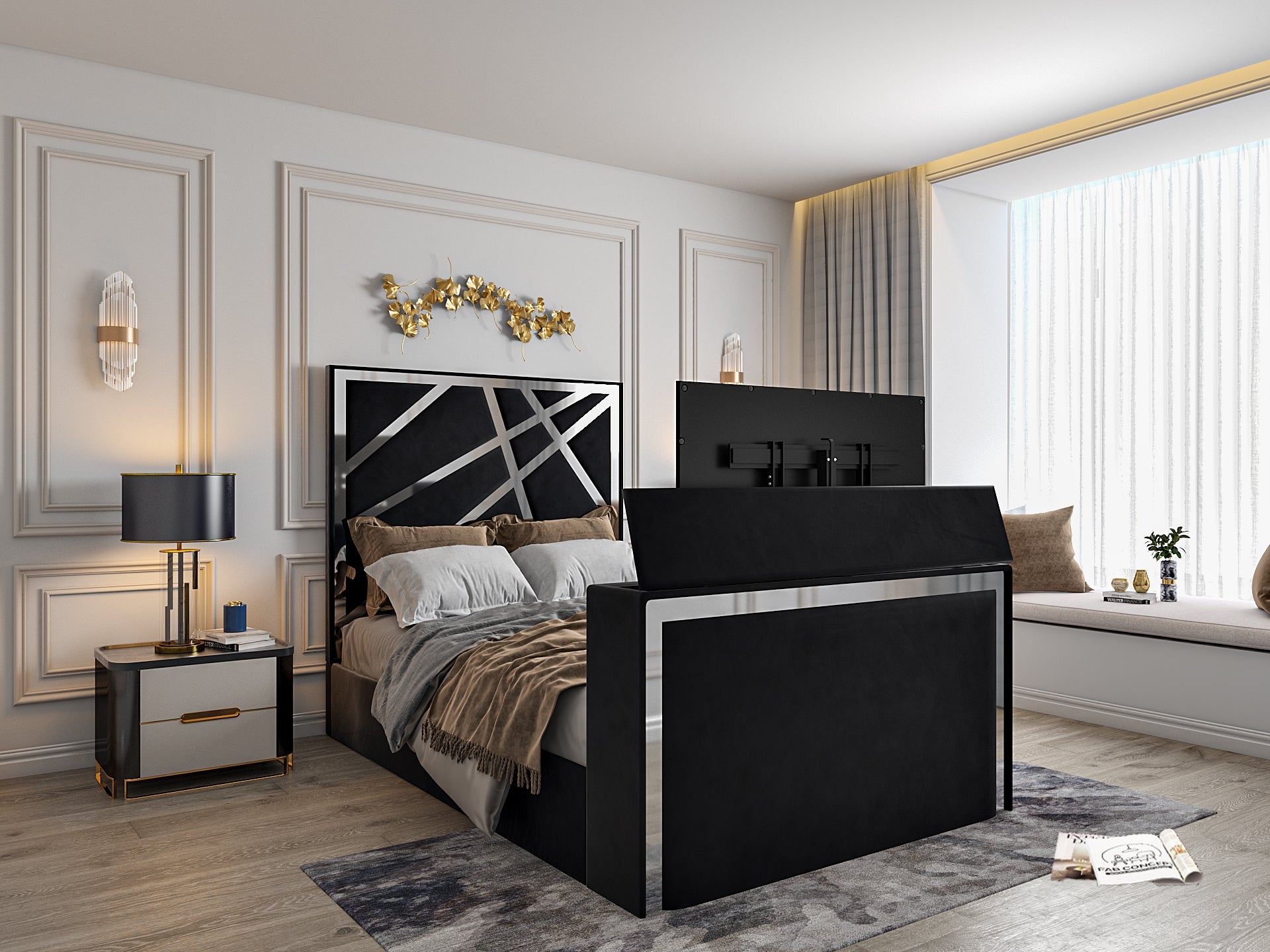 Forsman Upholstered Soft Velvet Tv Bed Frame